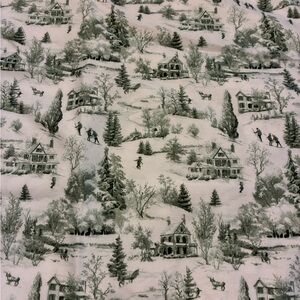 Winter Village Holiday Fabric Panel - Green and White
